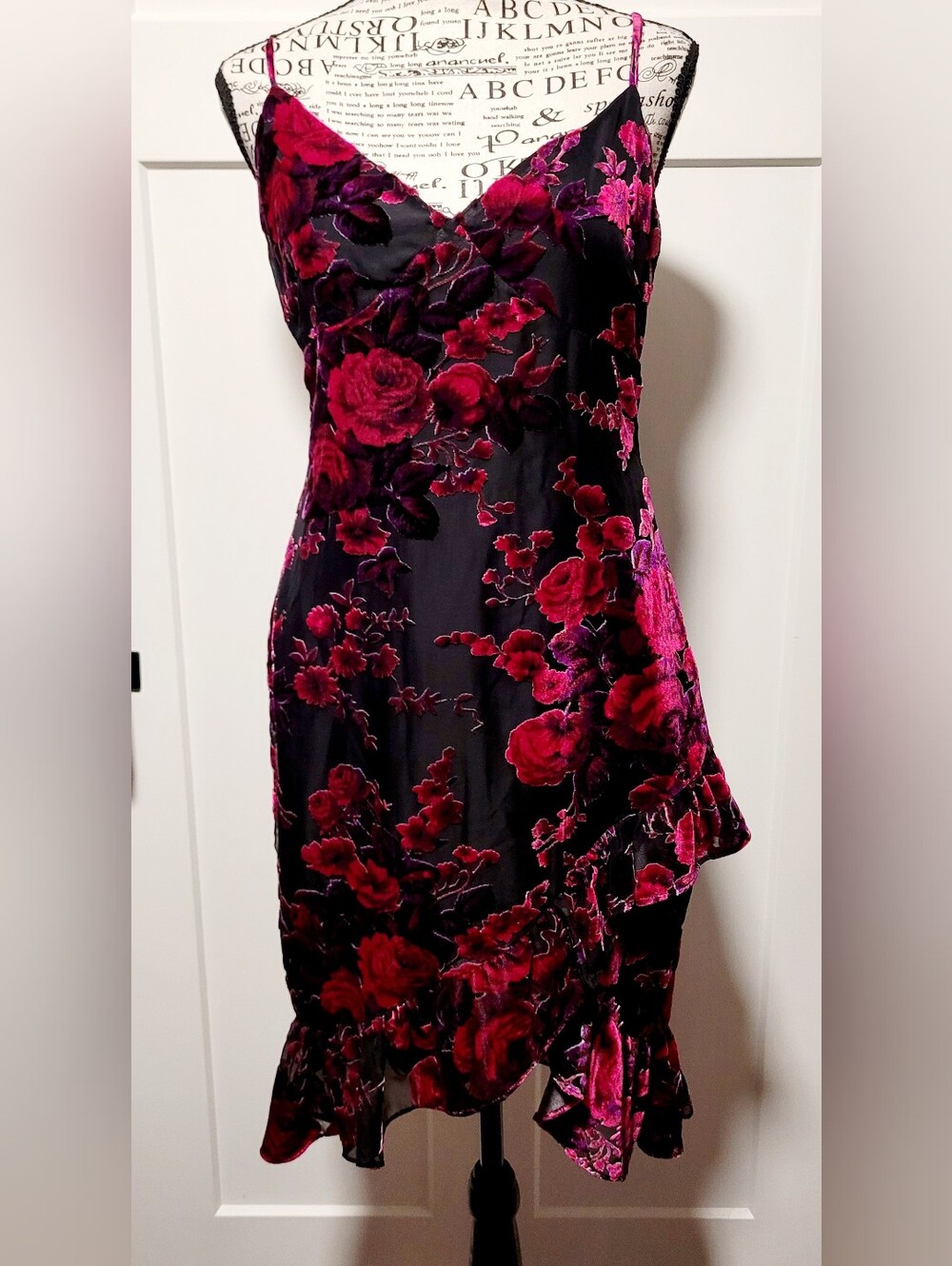 Likely Womens Slip Midi Dress 2 Black Pink Floral Velvet Burnout Romantic Goth